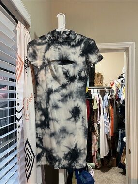 Garage Black & White Tie-Dye Cutout Mini Dress